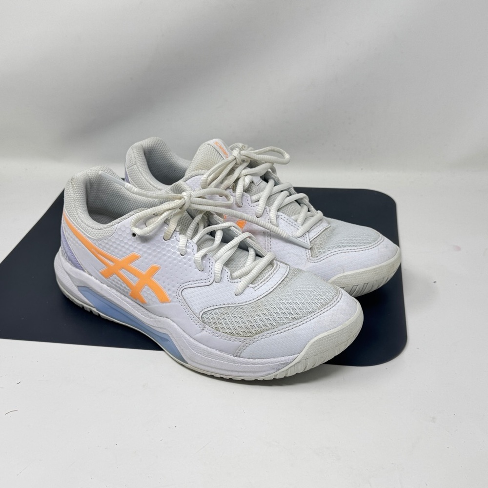 ASICS Women's 9.5 GEL-Dedicate 8 Pickleball Shoe in White/Bright Sunstone